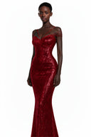 Cassandra Red Sparkly Embellished Maxi Dress