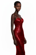 Cassandra Red Sparkly Embellished Maxi Dress