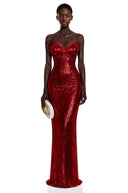 Cassandra Red Sparkly Embellished Maxi Dress