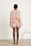 Aveline Pink Fully Pleated Ruffled Mini Dress