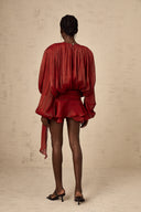Aveline Red Fully Pleated Ruffled Mini Dress