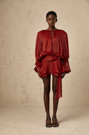 Aveline Red Fully Pleated Ruffled Mini Dress
