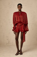 Aveline Red Fully Pleated Ruffled Mini Dress