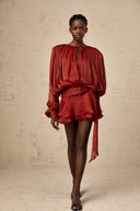 Aveline Red Fully Pleated Ruffled Mini Dress