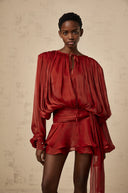 Aveline Red Fully Pleated Ruffled Mini Dress