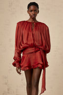 Aveline Red Fully Pleated Ruffled Mini Dress
