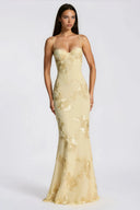 Theresa Yellow Floral Appliqué Corset Maxi Dress