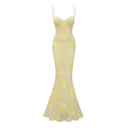 Theresa Yellow Floral Appliqué Corset Maxi Dress