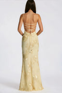 Theresa Yellow Floral Appliqué Corset Maxi Dress