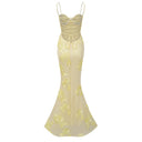 Theresa Yellow Floral Appliqué Corset Maxi Dress