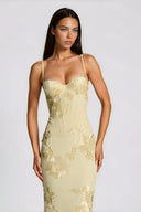 Theresa Yellow Floral Appliqué Corset Maxi Dress