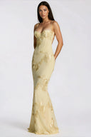 Theresa Yellow Floral Appliqué Corset Maxi Dress