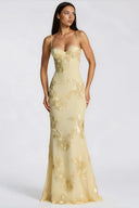 Theresa Yellow Floral Appliqué Corset Maxi Dress