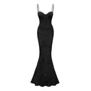 Theresa Black Floral Appliqué Corset Maxi Dress