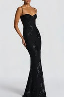 Theresa Black Floral Appliqué Corset Maxi Dress