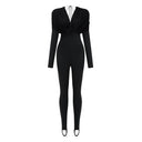 Geraldine Black Deep V-Neck Draped Jumpsuit