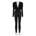 Geraldine Black Deep V-Neck Draped Jumpsuit