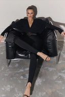 Geraldine Black Deep V-Neck Draped Jumpsuit