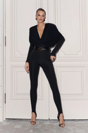 Geraldine Black Deep V-Neck Draped Jumpsuit