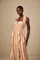 Octavia Pink Chiffon Ruffle Halterneck Maxi Dress