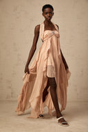 Octavia Pink Chiffon Ruffle Halterneck Maxi Dress
