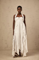 Octavia White Chiffon Ruffle Halterneck Maxi Dress