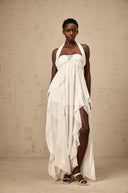 Octavia White Chiffon Ruffle Halterneck Maxi Dress