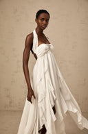 Octavia White Chiffon Ruffle Halterneck Maxi Dress