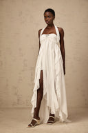 Octavia White Chiffon Ruffle Halterneck Maxi Dress