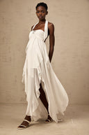 Octavia White Chiffon Ruffle Halterneck Maxi Dress