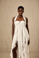 Octavia White Chiffon Ruffle Halterneck Maxi Dress