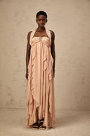 Octavia Pink Chiffon Ruffle Halterneck Maxi Dress