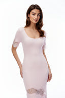 Thelma Pink Round Neck Maxi Dress with Lace Trim