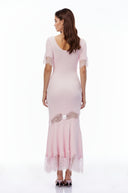 Thelma Pink Round Neck Maxi Dress with Lace Trim