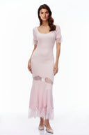 Thelma Pink Round Neck Maxi Dress with Lace Trim