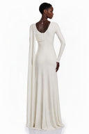 Bianca White Asymmetrical Maxi Dress with Cape Sleeves