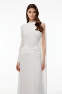 Bianca White Asymmetrical Maxi Dress with Cape Sleeves