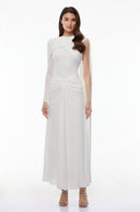 Bianca White Asymmetrical Maxi Dress with Cape Sleeves