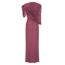 Esther Brown Asymmetrical Ruched Cape Maxi Dress
