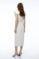 Fiona White V-Neck Ruched Maxi Dress with Slit