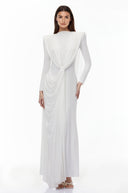 Grace White Asymmetrical Cape Maxi Dress