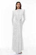 Grace White Asymmetrical Cape Maxi Dress