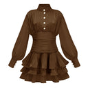 Honora Brown High-Neck Ruffled Detail Mini Dress