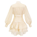 Honora Neutrals High-Neck Ruffled Detail Mini Dress