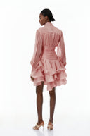 Honora Pink High-Neck Ruffled Detail Mini Dress
