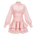 Honora Pink High-Neck Ruffled Detail Mini Dress
