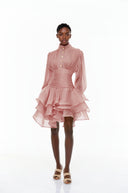 Honora Pink High-Neck Ruffled Detail Mini Dress