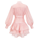 Honora Pink High-Neck Ruffled Detail Mini Dress
