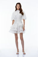 Honora White High-Neck Ruffled Detail Mini Dress