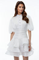 Honora White High-Neck Ruffled Detail Mini Dress